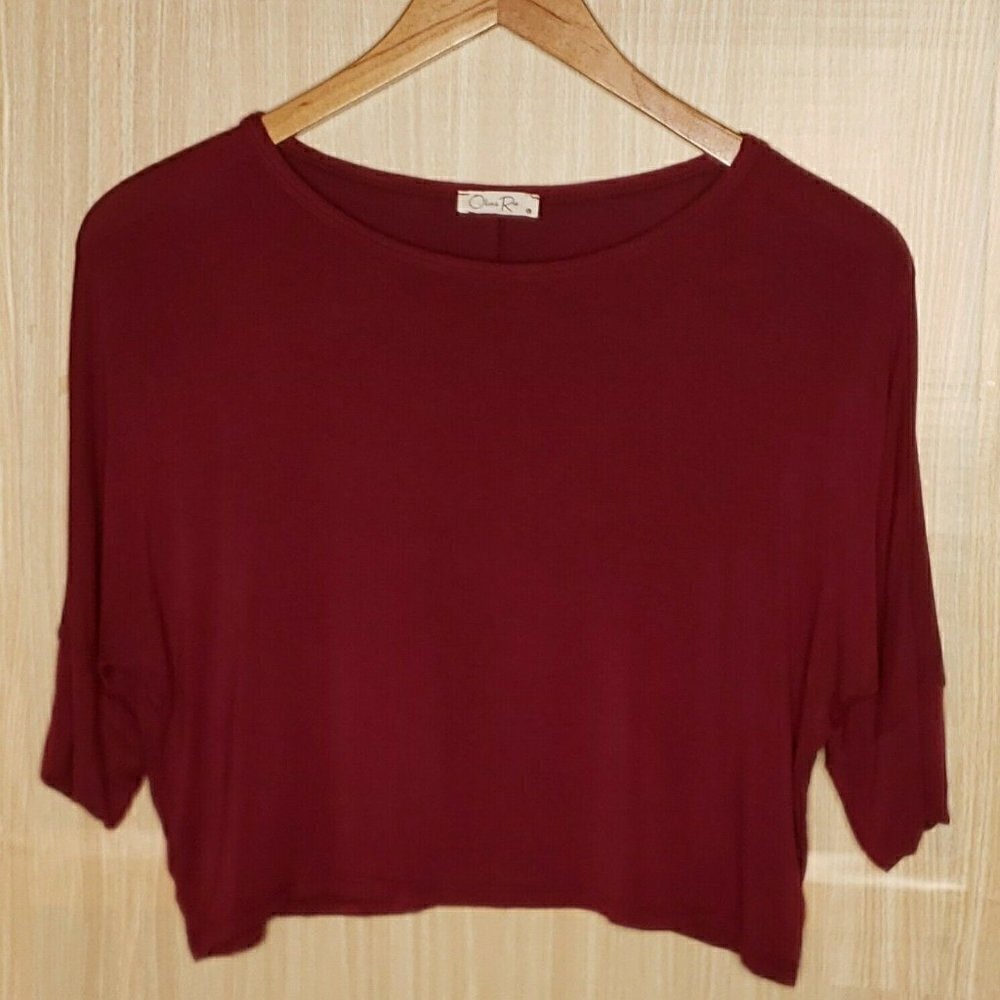 Olivia Rae Maroon Dolman Sleeve Stretchy Crop Top
